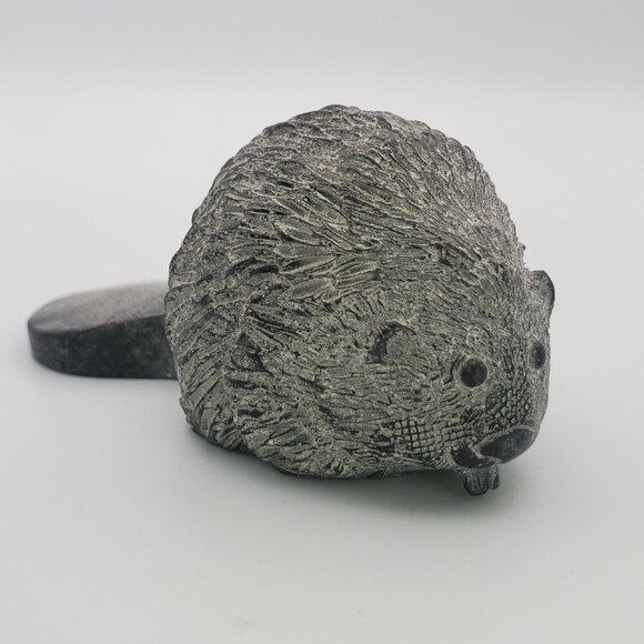 OMG So Cute! Vtg Handmade Soapstone BEAVER Figurine Sculpture Detailed Grey Fur - Picture 1 of 8